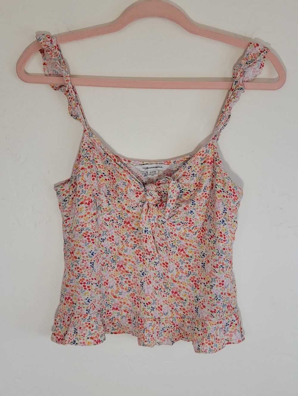 American Eagle Outfitters Cream Floral Tie-Front Cami Women Size S/P.